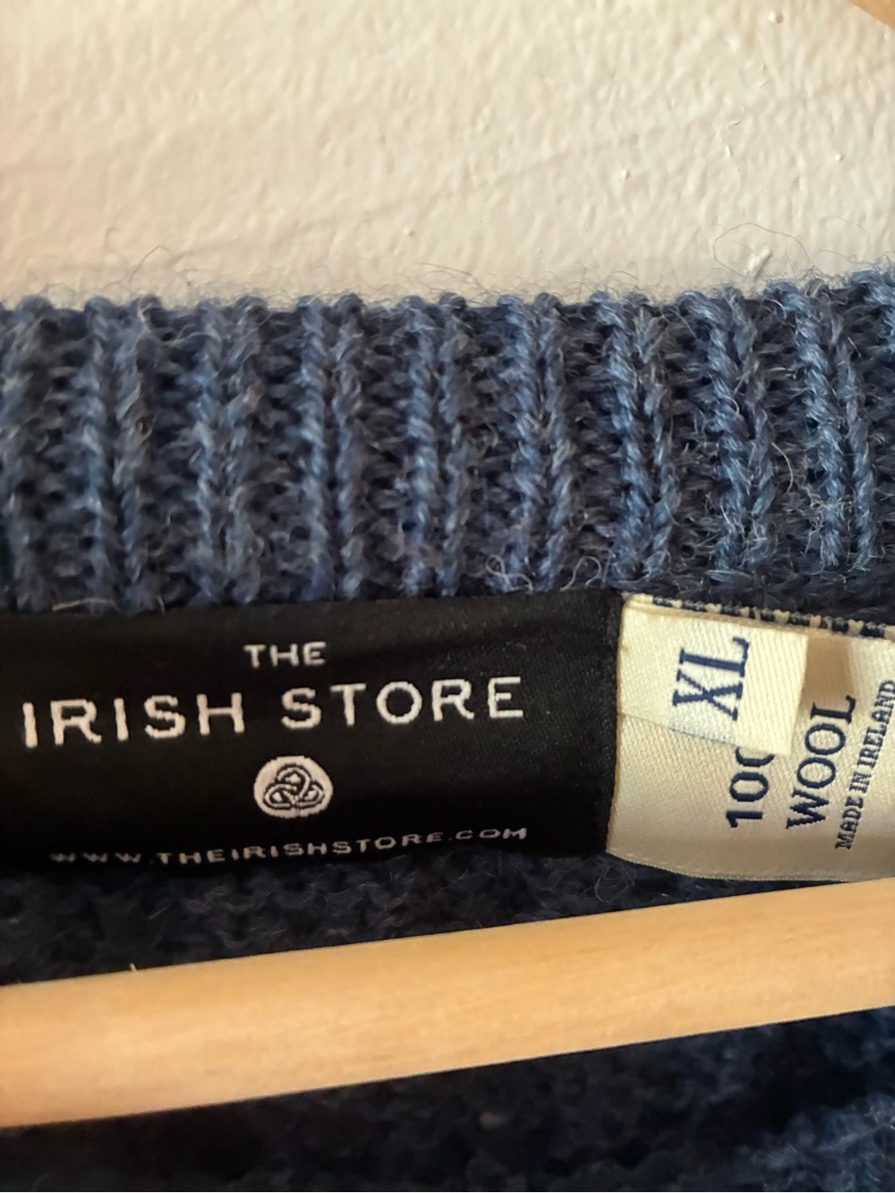The Irish Store Men’s XL Wool Fisherman Sweater Blue - Picture 2 of 3